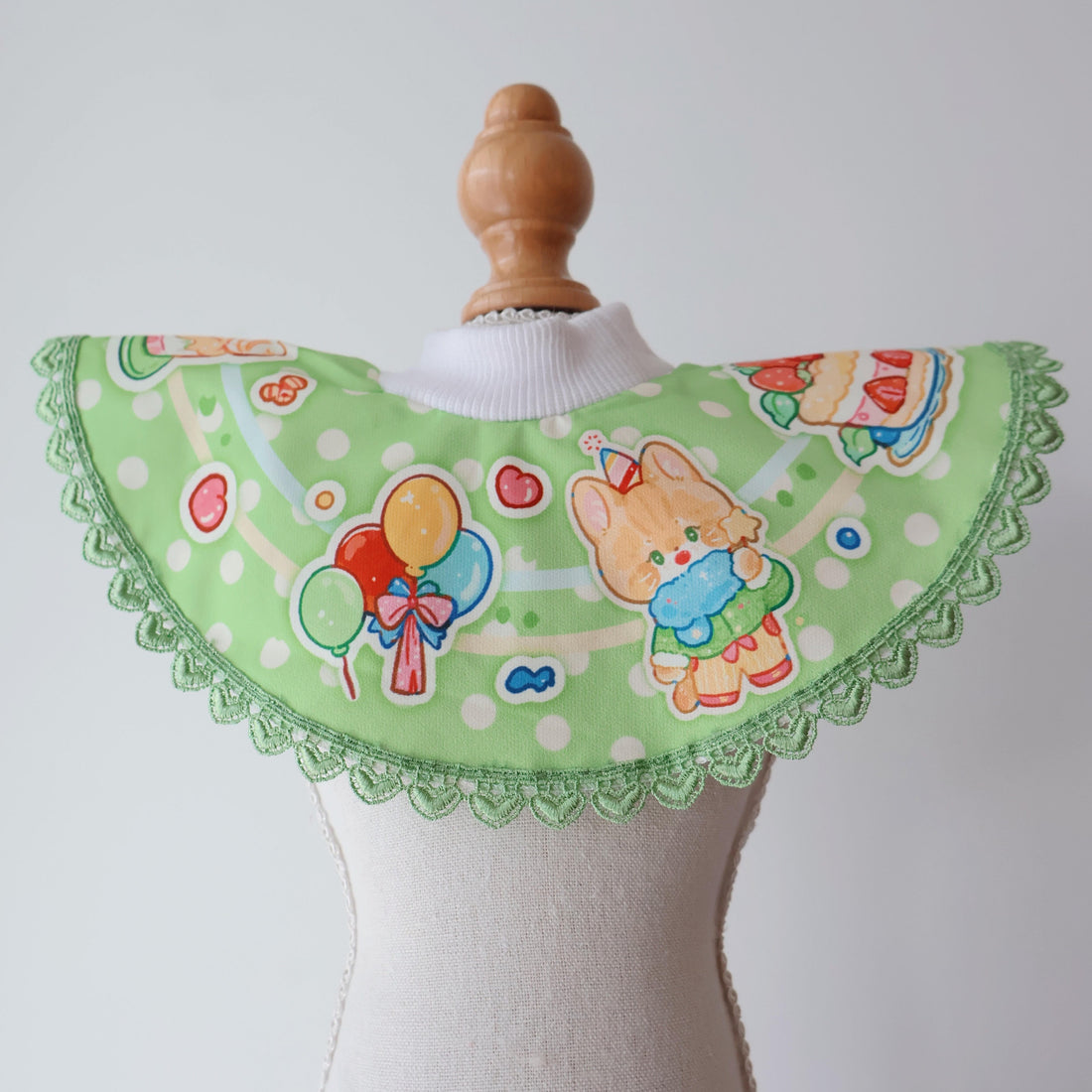 Birthday collection in green/pet bibs/neckwear/bandana/waterproof/ machine washable / illustrations